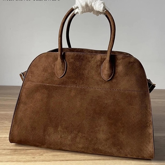 Handbags - Classic Brown Suede Tote Bag - Structured Women's Handbag